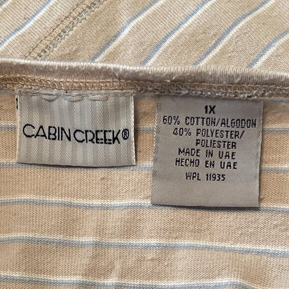CABIN CREEK WOMENS TOP Plus Size 1X BEIGE with STRIPES Pullover 1100A - Picture 2 of 8